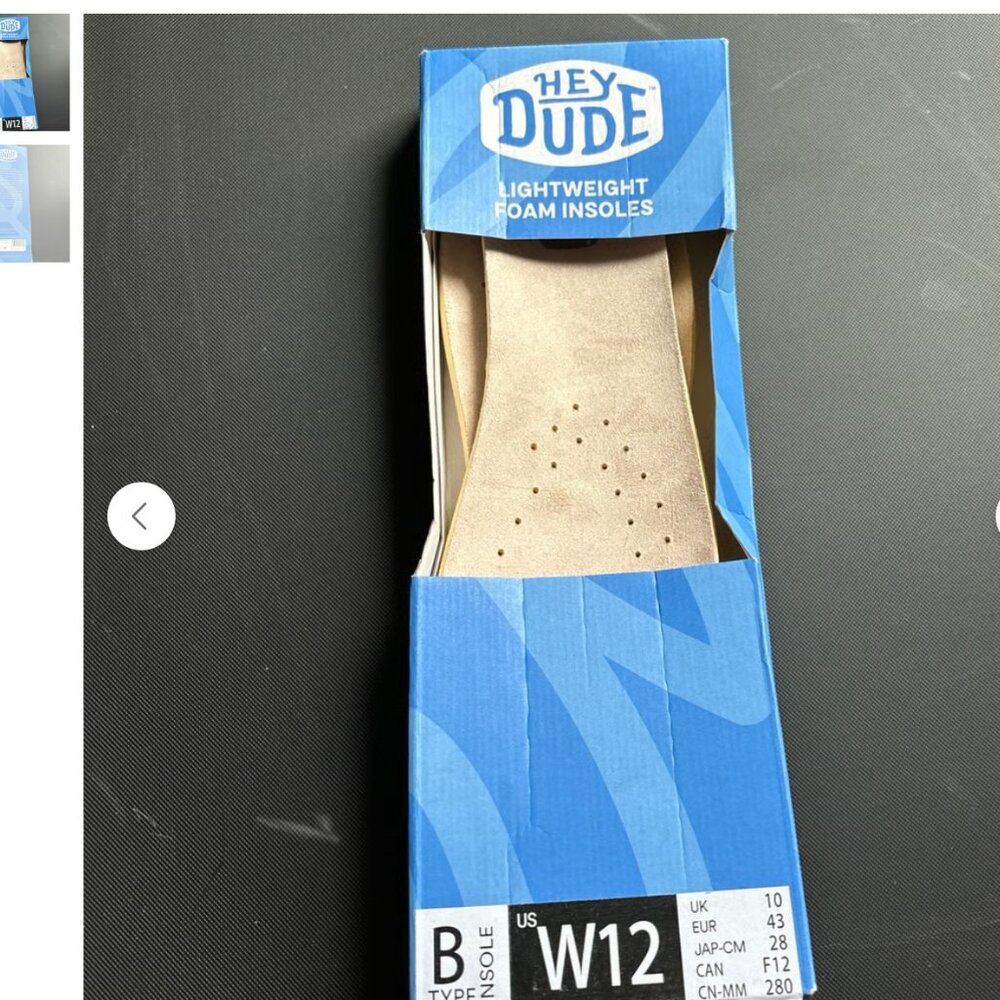 Hey dude insoles b type wide size 12